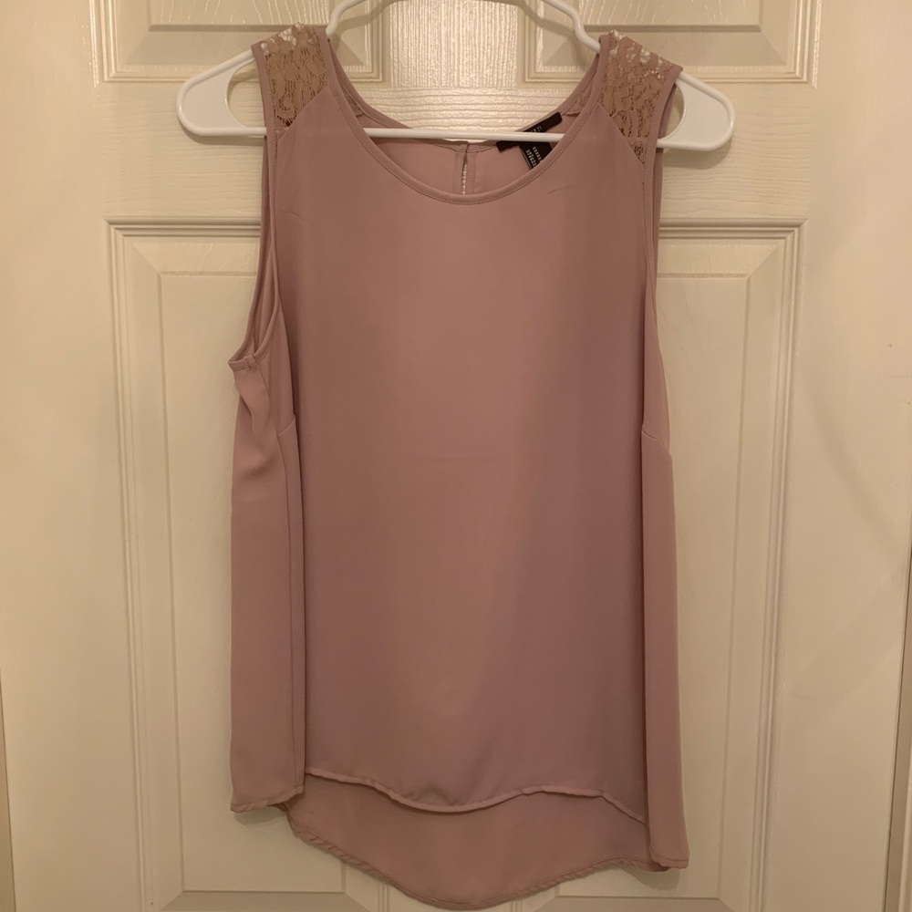 Taupe Keyhole Back Tank with Lace Details
